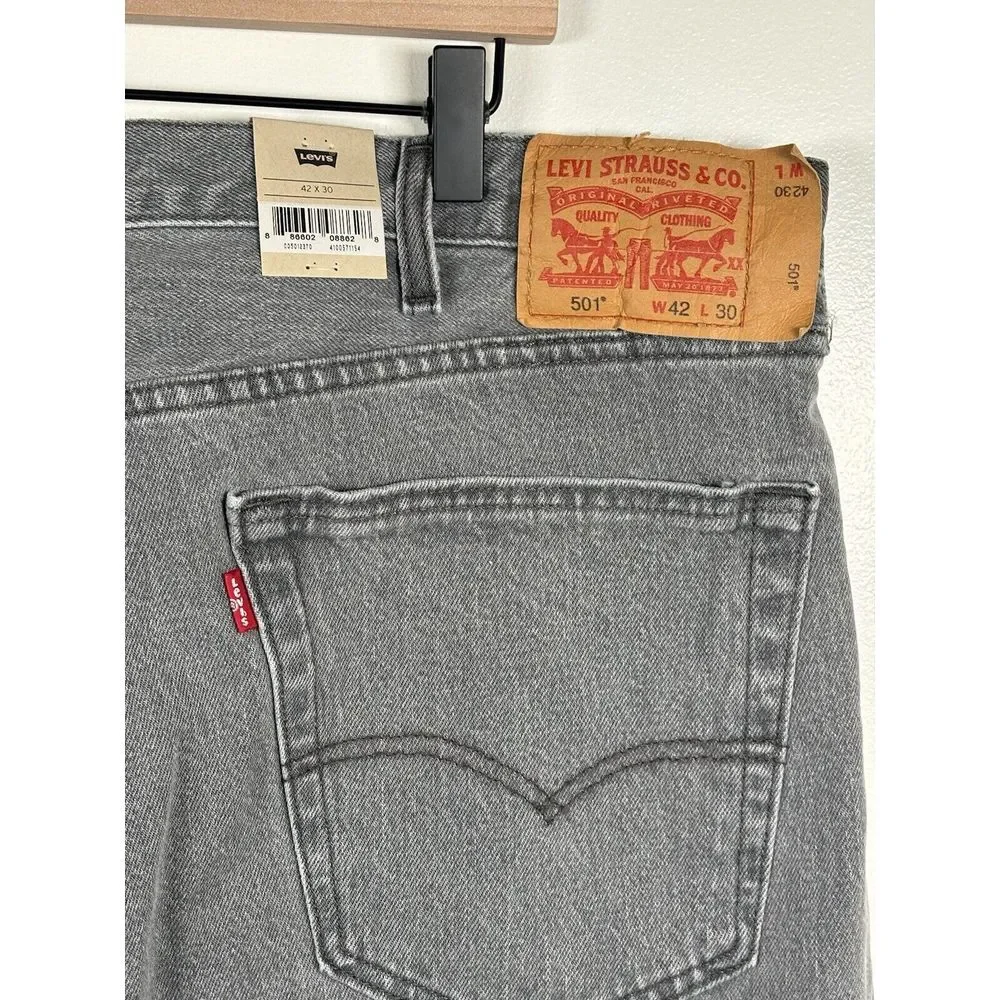 Levis 501 Jeans New Mens Original‎ Button Fly Color Grey 42x30 NWT